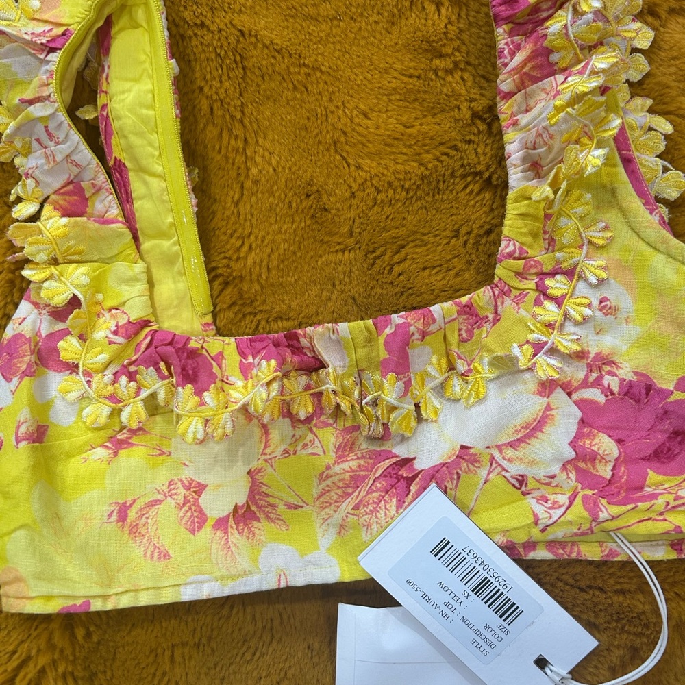 HEMANT & NANDITA Yellow and Pink Floral Top NWT